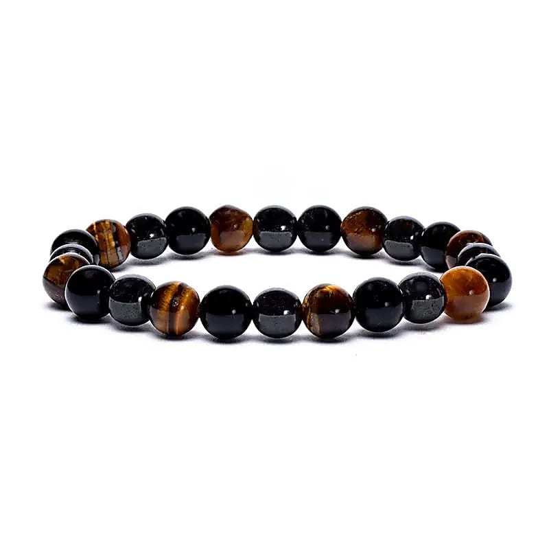Armband av Hematit, Obsidian och Tigeröga